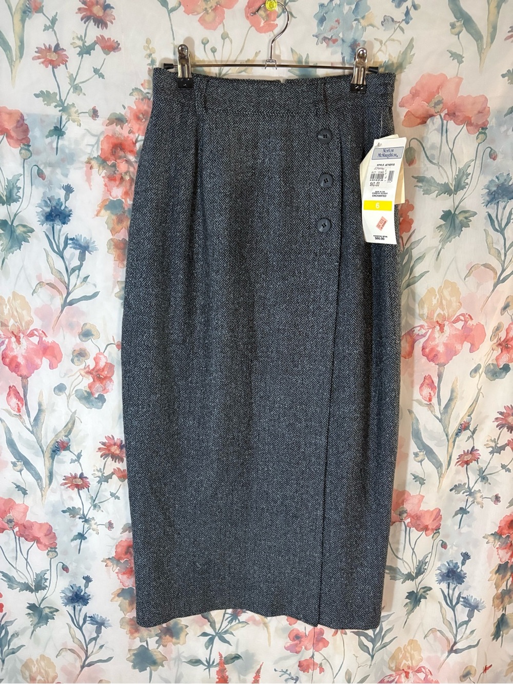 Vintage Classic High-Waist Tweed Pencil Skirt - Gray